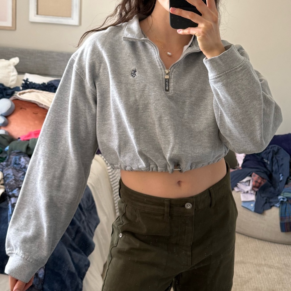 Polo Association Grey Cropped Crewneck